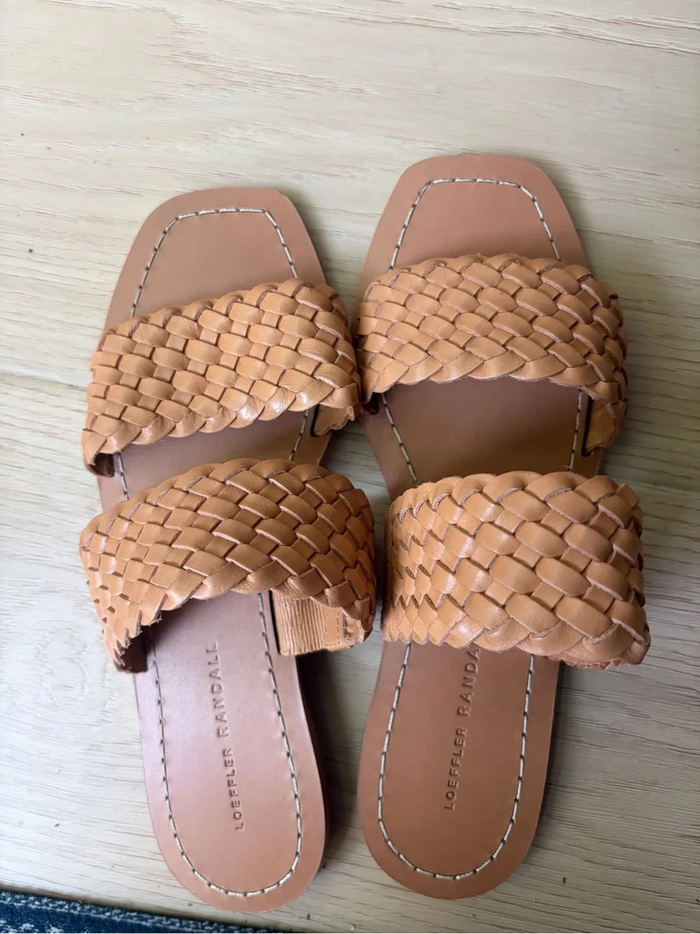 Loeffler Randall Jonah Woven Leather Double Strap Slide Sandals Light Tan Size 8